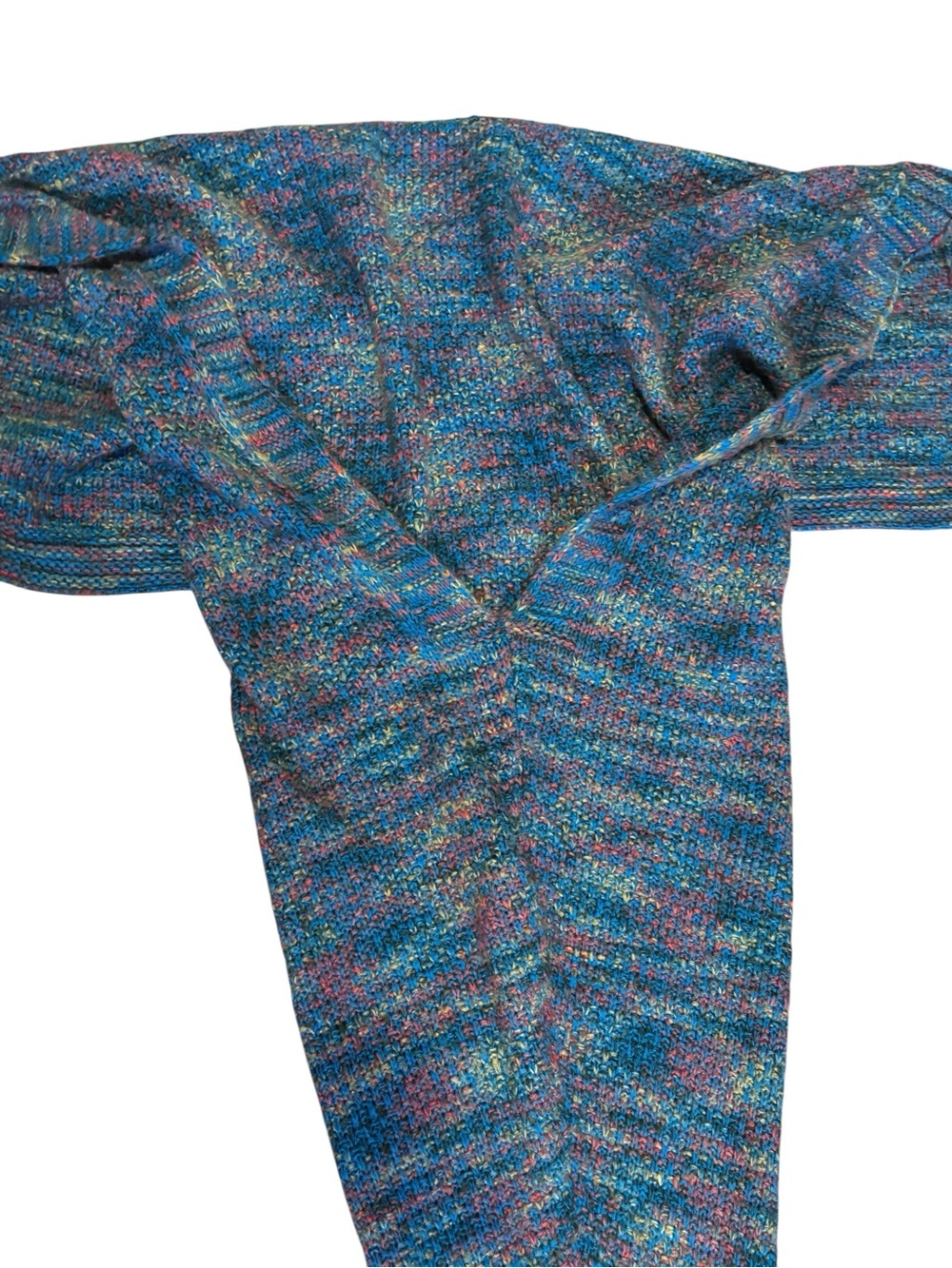 Mermaid Tail Blanket Blue Multicolor Cozy Knit Fish Tail Throw - Picture 2 of 11